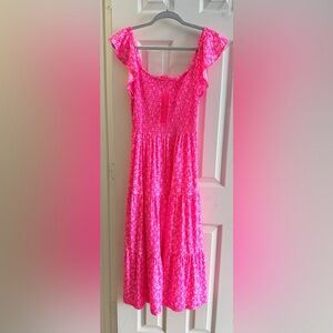 Lilly Pulitzer Vibrant Pink Tiered Midi Dress